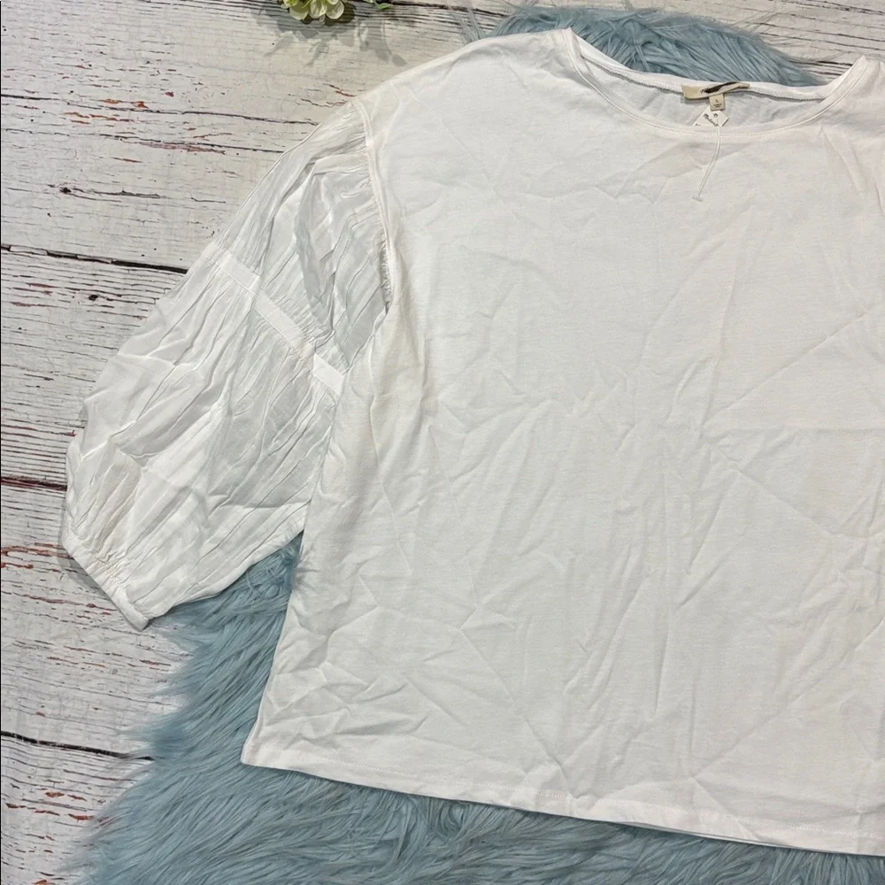 NWT Madewell White Puff-Sleeve Drop-Shoulder Knit Top